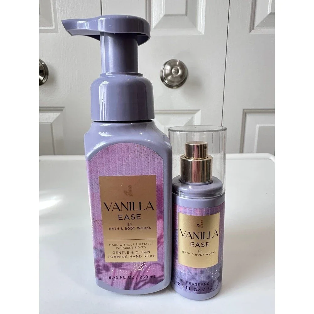 Bath and Body Works Vanilla Ease Foaming Soap and Travel Size Fragrance Mist